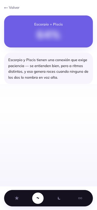 Pantalla de compatibilidad de signos con el porcentaje oculto